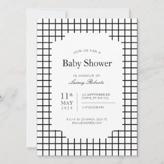 Invitation Carré blanc noir monochrome plaid géométrique