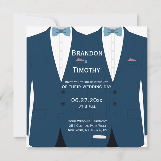 Invitation Carré Blue Gay Wedding Invite (Devant)