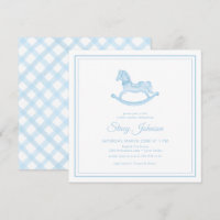 Carré Blue Rocking Horse Boy Baby shower Invitatio