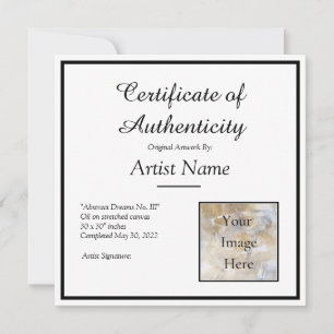 Invitation Carré Certificat d'authenticité Photo Modèle