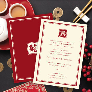 Invitation Carré Classique Double Bonheur 囍 Cérémonie du Thé