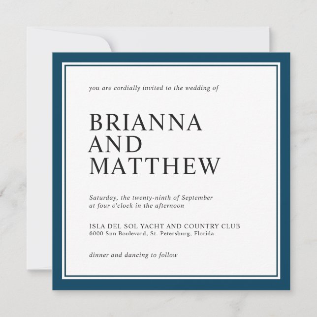 Invitation Carré classique simple Marine et Mariage blanc (Devant)