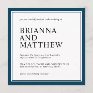 Invitation Carré classique simple Marine et Mariage blanc
