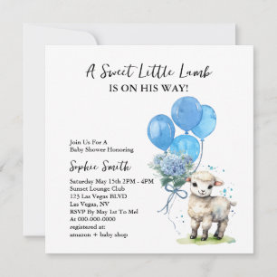 Invitation Carré d'aquarelle doux Baby shower d'agneau