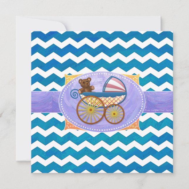 Invitation Carré de Baby shower turquoise Blue Chevron (Devant)