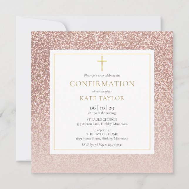 Invitation Carré de confirmation de Parties scintillant rose  (Devant)
