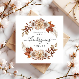 Invitation Carré de dîner de Thanksgiving rustique d'automne