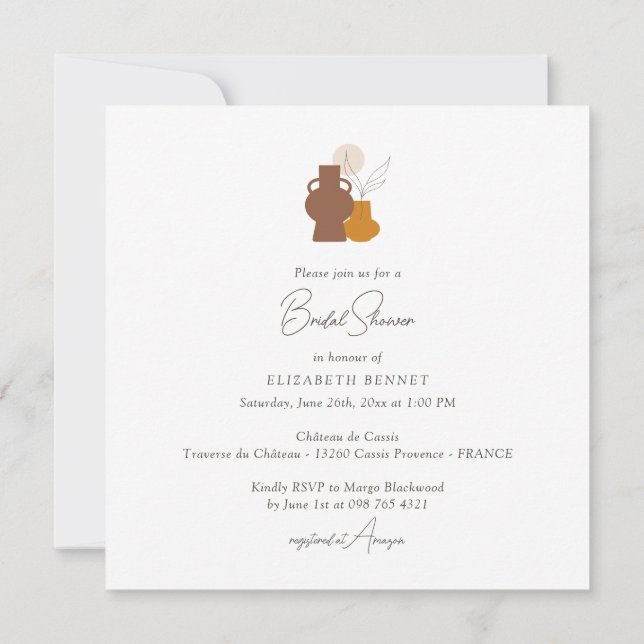 Invitation Carré de Fête des mariées Boho Minimaliste Vases (Dos)