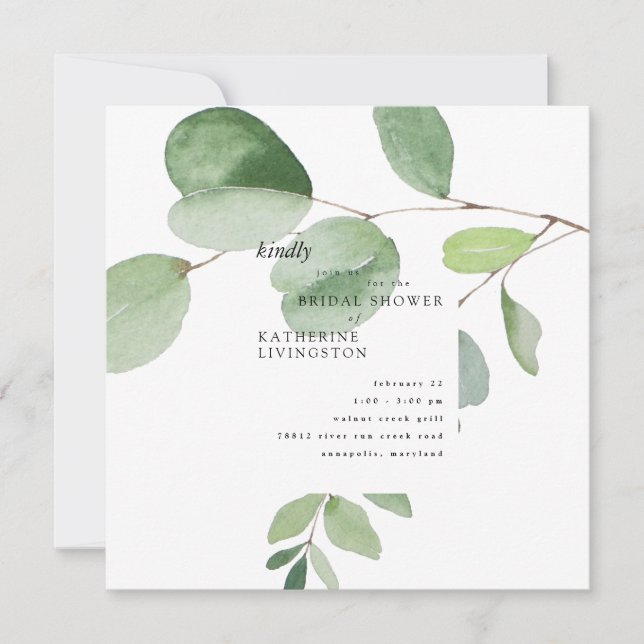 Invitation Carré de Fête des mariées Eucalyptus moderne (Devant)