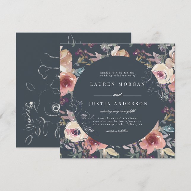 Invitation carré de jardin nostalgique Mariage (Devant / Derrière)