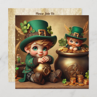 Invitation Carré de St Patrick's Pot of Gold Boy Leprechaun
