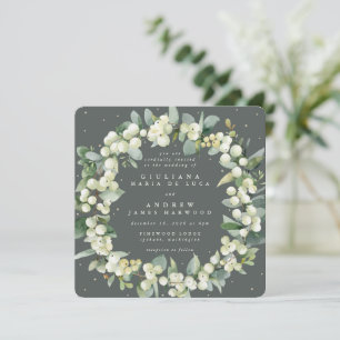 Invitation Carré Green Snowberry+Eucalyptus Wreath Mariage