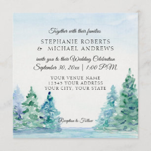 Invitation Carré Lakeside Mountain Pine Tree Mariage extérieu