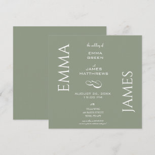 Invitation Carré Mariage élégant Sage vert et blanc