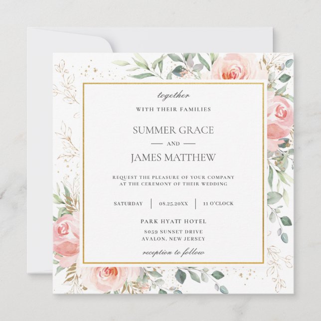 Invitation Carré Mariage rose pâle rose pâle (Devant)