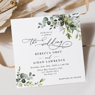 Invitation Carré Mariage simple Eucalyptus Green