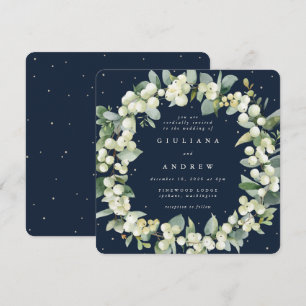 Invitation Carré Marine Snowberry+Eucalyptus Wreath Mariage