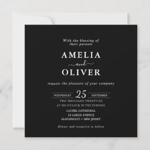 Invitation Carré Minimaliste Mariage Élégant Noir Sombre