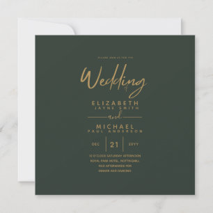 Invitation Carré Moderne Vert Mariage Budget Or Vert