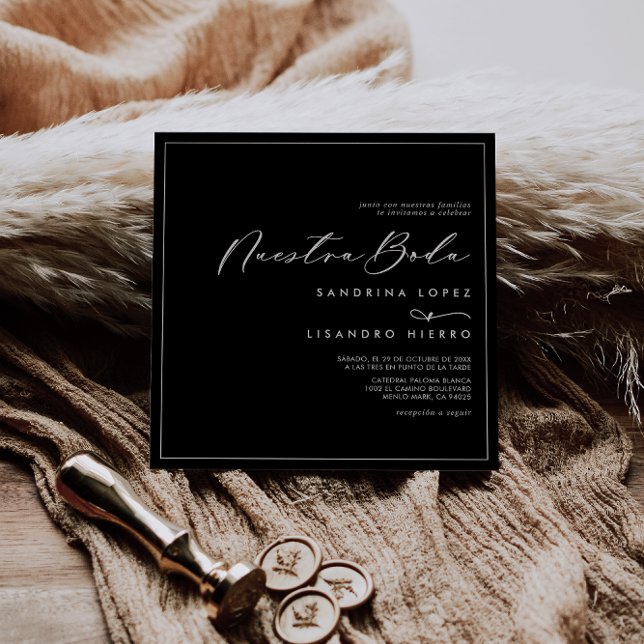 Invitation Carré noir classique officiel Nuestra Boda Mariage (Créateur téléchargé)