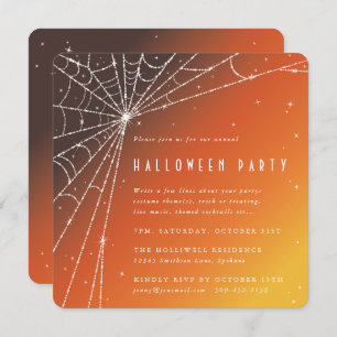 Invitation Carré Orange Diamond Spider Web Halloween Party