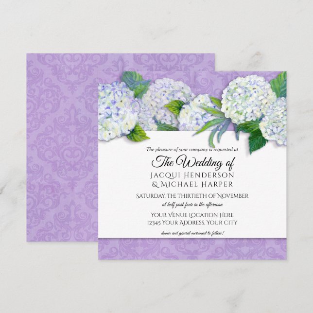 Invitation Carré pourpre Damask Hydrangea Floral Mariage (Devant / Derrière)