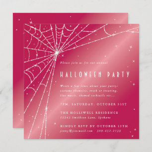 Invitation Carré rose araignée Web Halloween Party