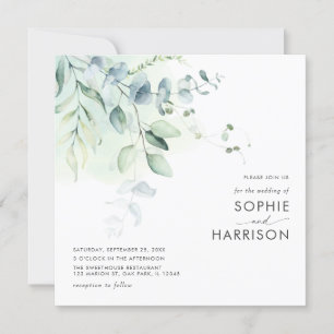 Invitation Carré Sage Green Eucalyptus Mariage