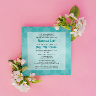 Invitation Carré turquoise de bat mitzvah d'Ombre d'étoile de