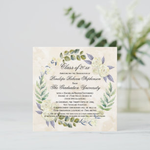 Invitation Carré Watercolor Flower Wreath College Graduation