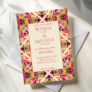 Invitation Carreau azulejo Talavera rose vintage mariage mexi