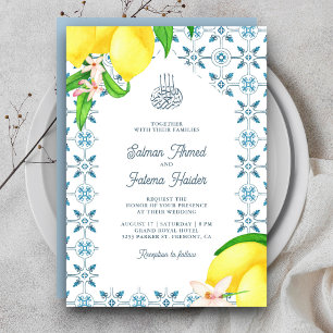 Invitation Carreau de mosaïque persan bleu citron mariage isl