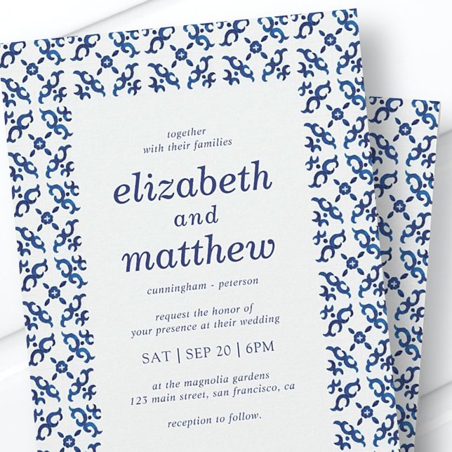 Invitation Carreaux bleu et blanc méditerranéen Mariage (Créateur téléchargé)