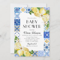 Carreaux Bleus Aquarelle Citrons Baby Shower Itali