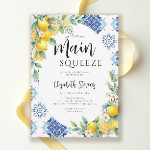 Invitation Carreaux Bleus Citron Main Squeeze Fête de Mariage