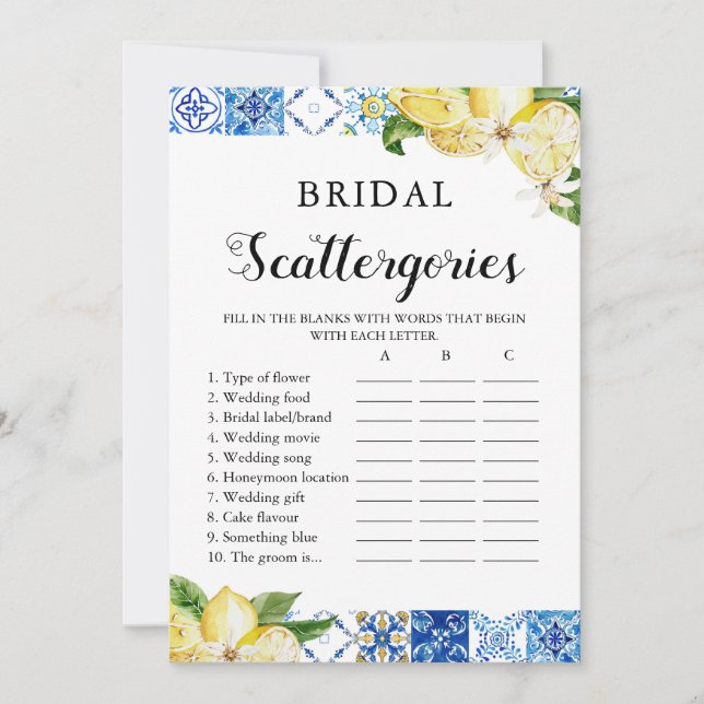 Invitation Carreaux bleus Citrons Citrus Brides Scattergories (Devant)