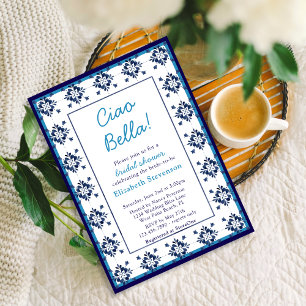Invitation Carreaux Bleus Italiens Ciao Bella Enterrement de 