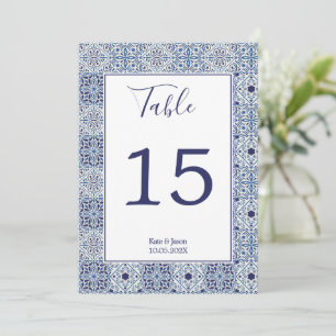 Invitation Carreaux bleus mariage personnalisé Numéro de tabl