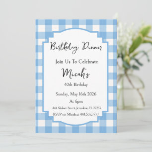 Invitation Carreaux Gingham Bleu Blanc, Simple Moderne