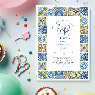 Invitation Carreaux italiens Citron Bleu Marine Enterrement d