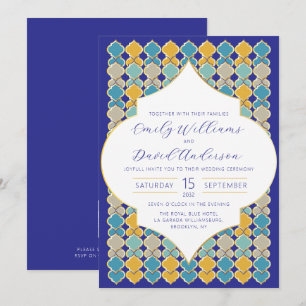 Invitation Carreaux marocains Royal Blue Golden QR Code