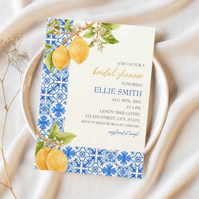 Invitation Carreaux méditerranéens Italie Fête des mariées ci (That's Amore | Mediterranean Tiles Italy Lemons Bridal Shower)