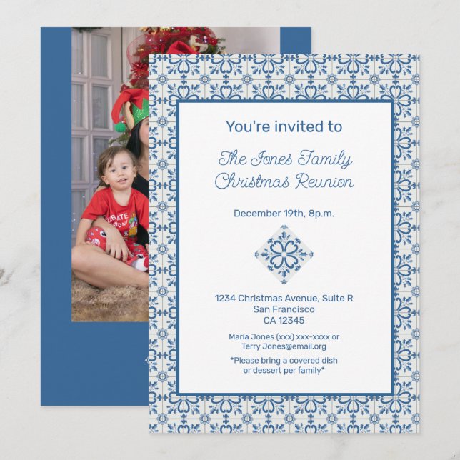 Invitation Carreaux portugais de Noël Cadre feuille Holly (Devant / Derrière)
