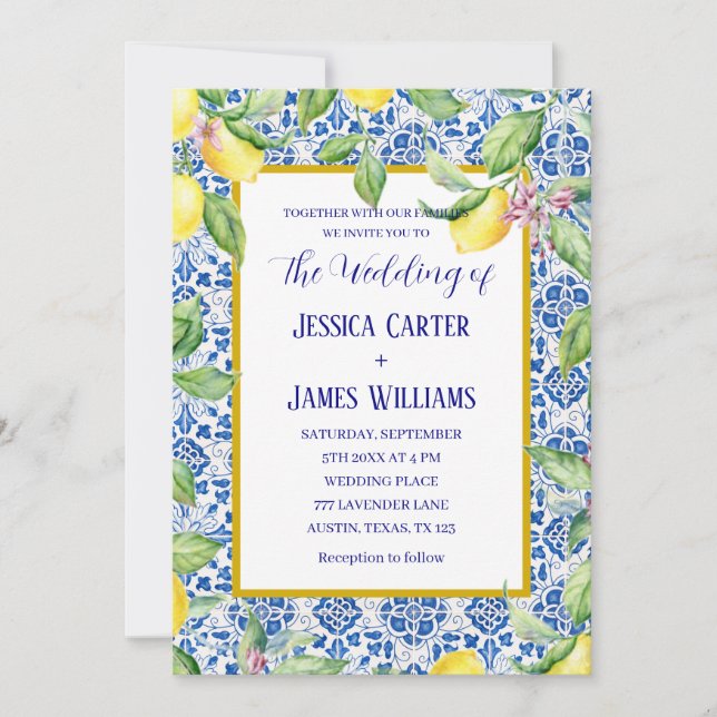 Invitation Carreaux portugais Lemons Mariage méditerranéen (Devant)