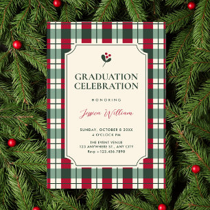 Invitation Carreaux tartan rouge et vert diplômé