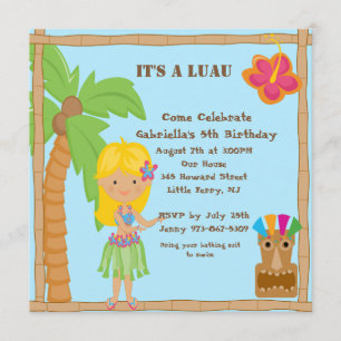 Invitation carrée d'anniversaire de Luau de fille
