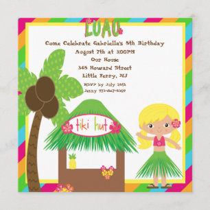 Invitation carrée d'anniversaire de Luau de hutte