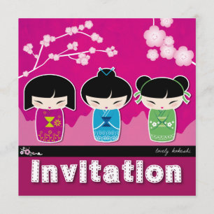 Invitation carrée de Kokeshi
