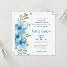Invitation Carrée Florale Aquarelle Bleue