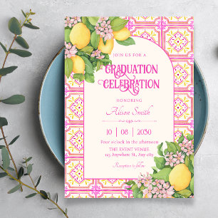 Invitation Carrelage artistique floral rose pour la remise de